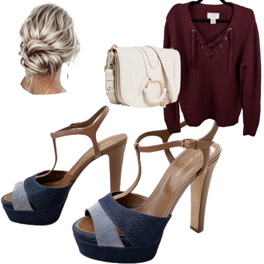 Sergio Rossi | Denim and Leather Heel